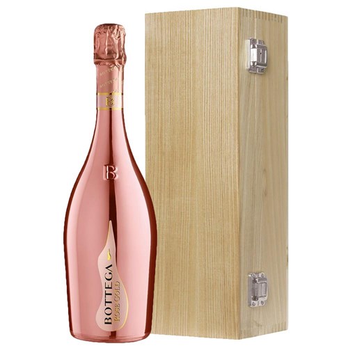 Bottega Gold Rose Sparkling 75cl in Luxury Oak Box